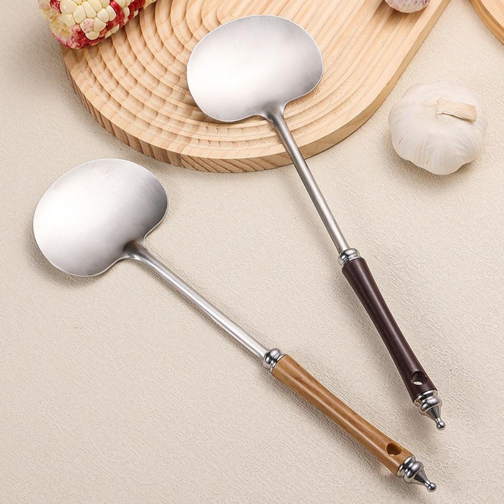 Stainless Steel Wok Spatula Wooden Handle Mushroom Shovel Kitchen Accessories Essentials