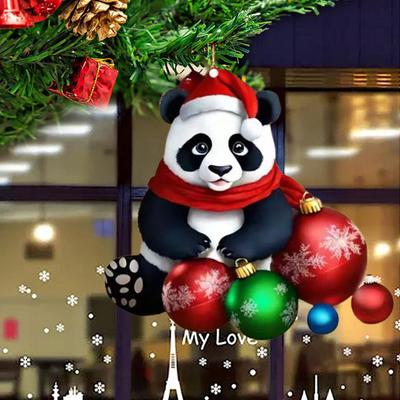 Юшэн Панда Рождественское украшение 2D Акриловая Мультяшная Панда Подвесное украшение на Рождественскую елку Милые Аксессуары для интерьера автомобиля для зеркала заднего вида автомобиля Рождество