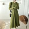 Elegant Warm Half Turtleneck Ladies A-line Sweater Dress Full Sleeve Slim Waist Women Knitted Mid-Calf Vestidos Autumn Dresses