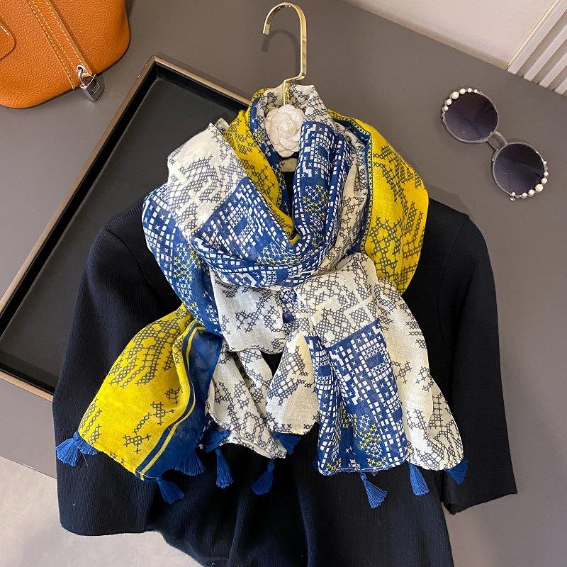 Осенний вискозно-хлопковый шарф Ацтекский Пейсли Цветочный платок шаль накидка Женские тонкие шарфы Мода кисточки Пашмина Высокое качество Фуляр