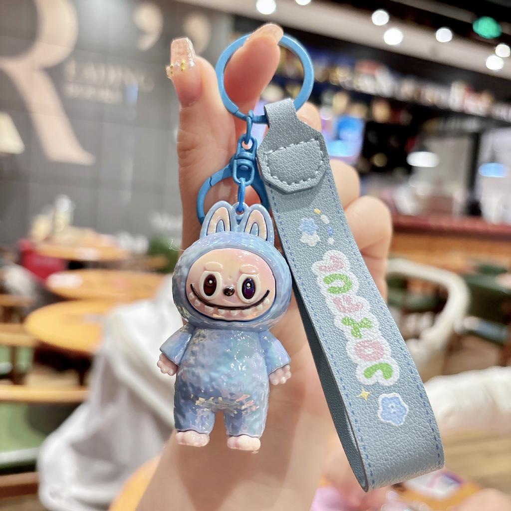 Cute Cartoon Electroplated Keychain Silicone Three-dimensional Leather Rope Doll Couple Grab Machine Bag Pendant
