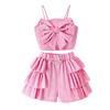 Детский повседневный костюм, летняя мода для девочек, бретелька через шею с жемчужным бантом и юбкой-шортами