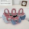 5 Sweet Little Fresh Lace Handbag Retro Fashion Red and Blue Contrasting Color Plaid Handbag