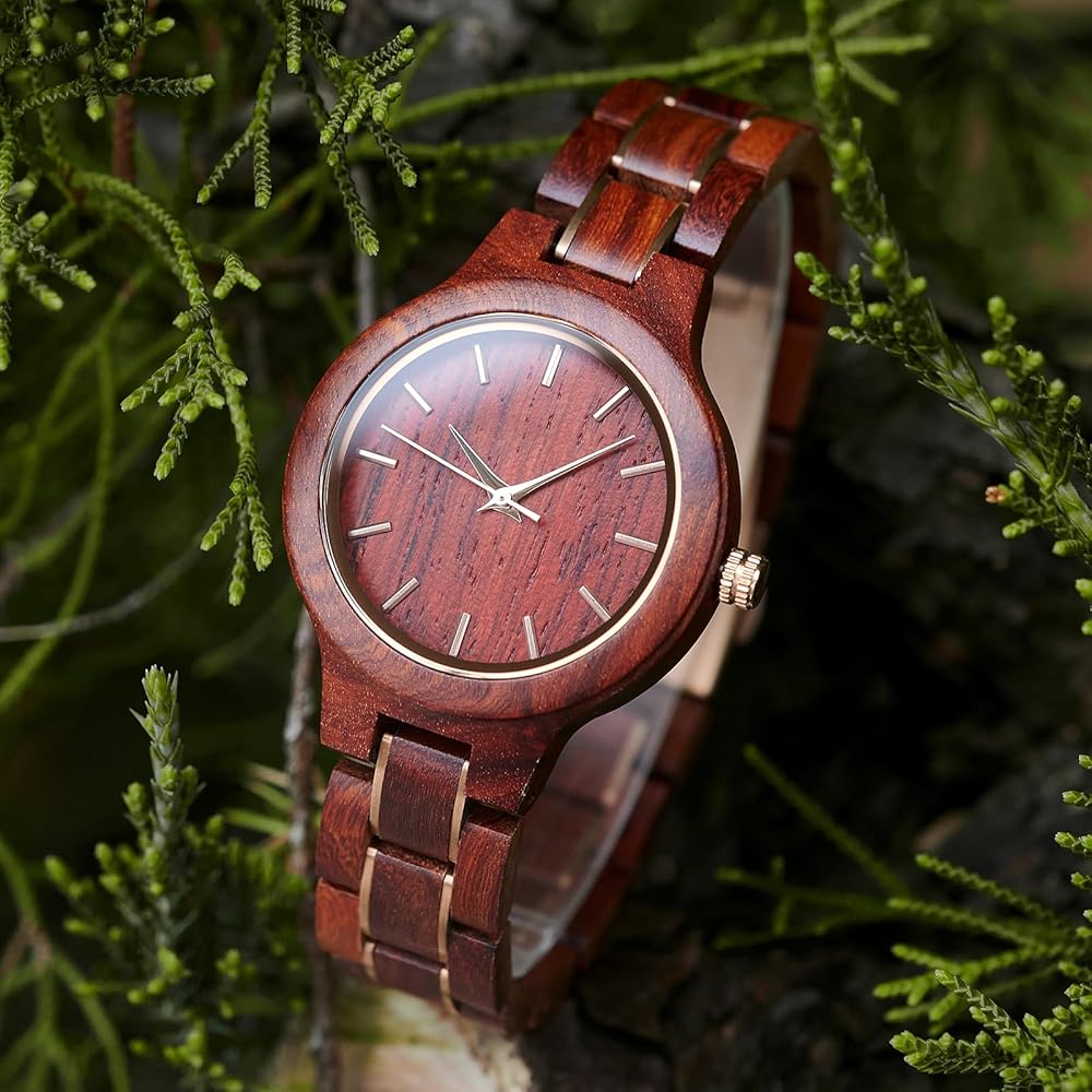 Деревянные часы Wooden Time для женщин 35 мм, легкие, из натурального сандалового дерева, кварцевые, повседневные, деловые, подарок, красный
