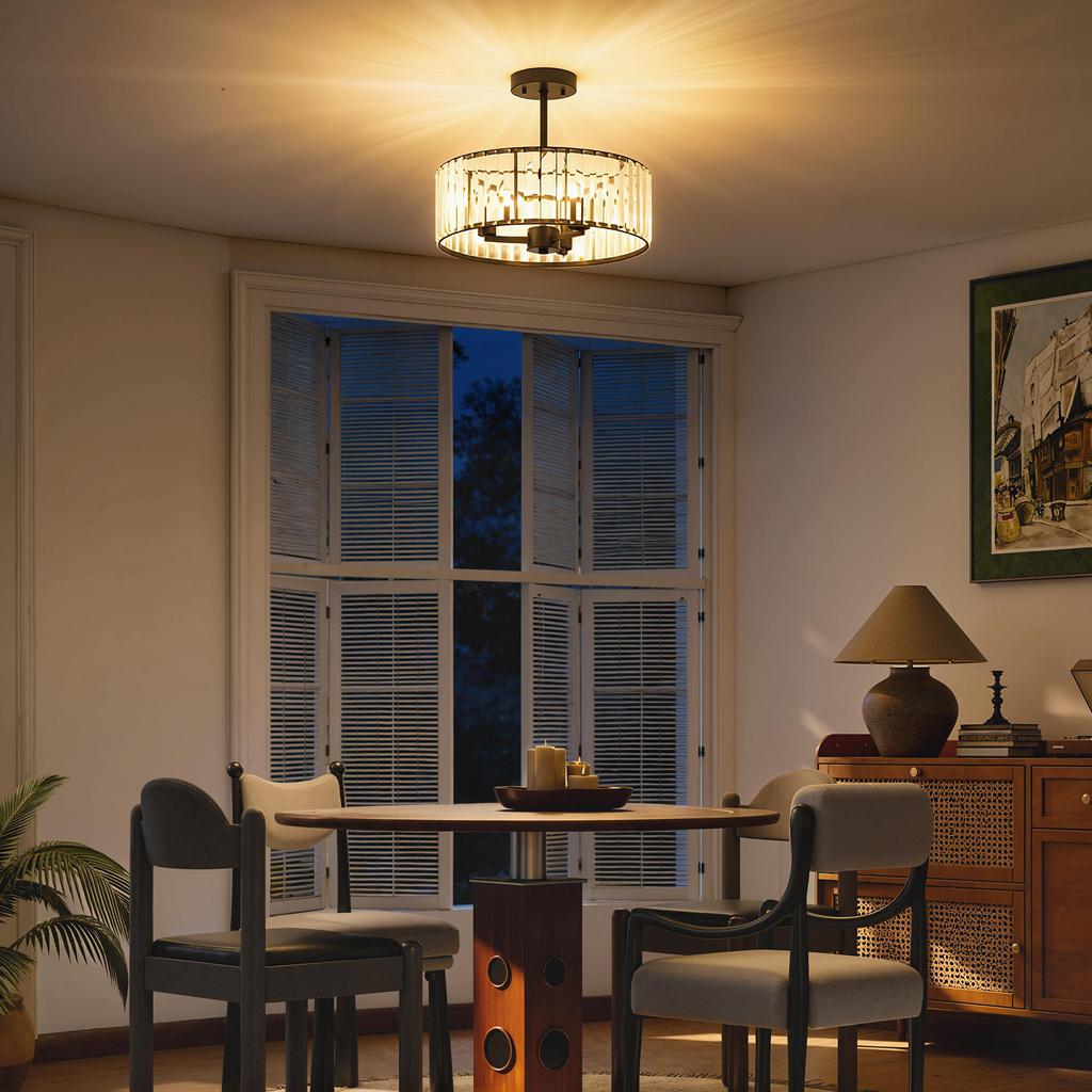 Crystal Ceiling Light, Semi Flush Mount Modern Crystal Chandelier Ceiling Light, E14 Base 3-Lights, Bulbs Not Included