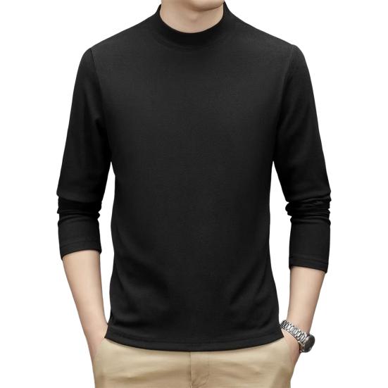 Весна Осень Мужской Фитнес Топ Slim Fit Полувысокий Воротник Эластичный Двойной Плюш Длинные Рукава