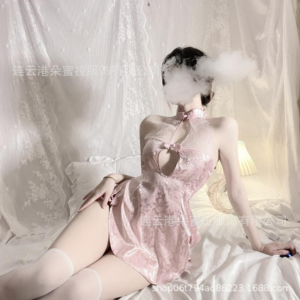 Domila Сексуальное кружевное белье Соблазн Ретро Чонсам Горячая полая спина Шнуровка Большой размер Униформа