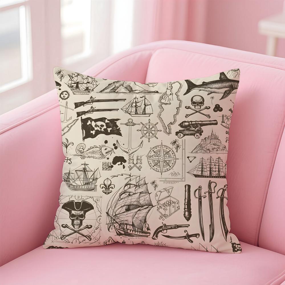 Ocean Blue Compass with Anchor Cushion Cover Pillow Case Soft Skin Friendly Fabric Concealed Zipper