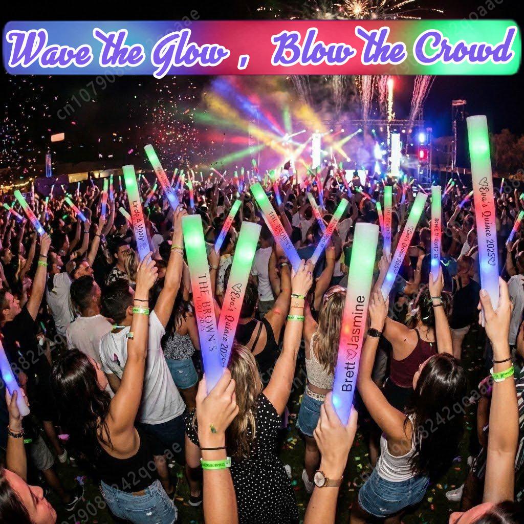 80-300Pcs Personalised LED Foam Glow Sticks 3 Modes RGB Glow Foam Stick with Acrylic Signs for Wedding Birthday Concert Party