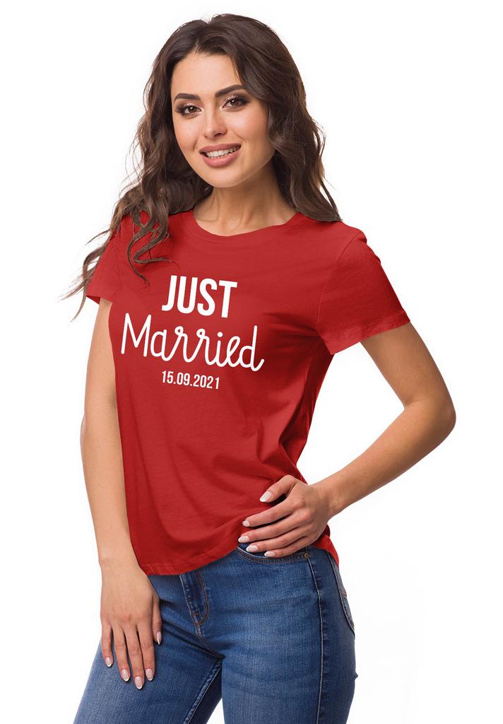 Inkdotpot Персонализированная женская футболка-топ Just Married Свадебное объявление