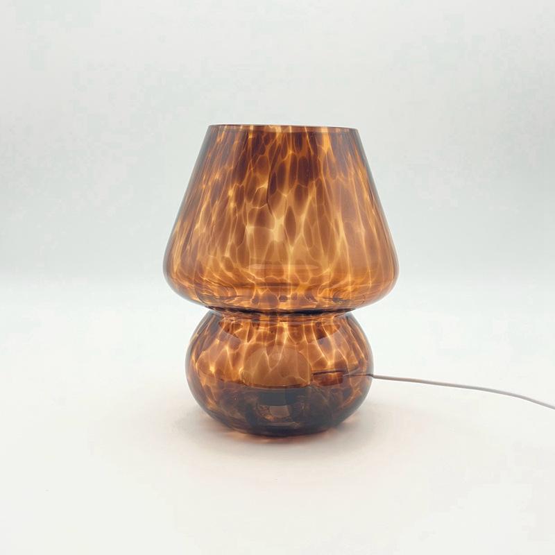 Стеклянная светодиодная настольная лампа для дома, прикроватные лампы для спальни, винтажная полосатая, симпатичная, полосатая, маленькая, декоративная лампа в виде гриба, рассеянный свет для гостиной