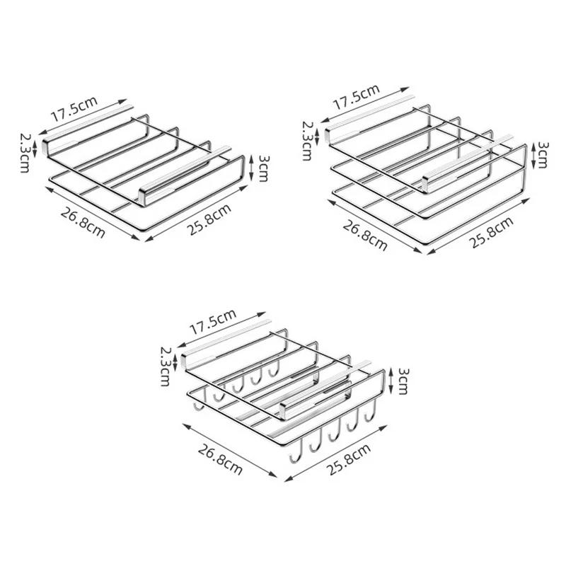Stainless Steel Kitchen Hanging Organizer Rack with Hooks Paper Towel Rag Hanging Rack Cutting Board Pot Cover Storage Shelf