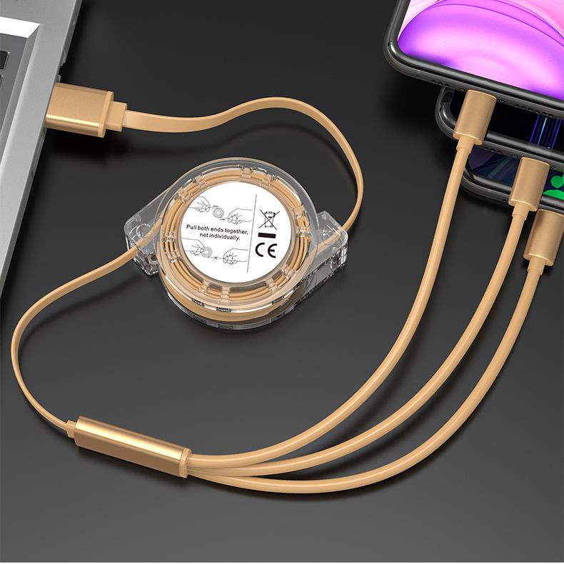 Зарядный кабель 3 в 1, выдвижной USB-зарядный кабель, быстрая зарядка 2,4 А для Apple Iphone, XiaoMi HuaWei, Samsung, портативный зарядный кабель Micro Type-C