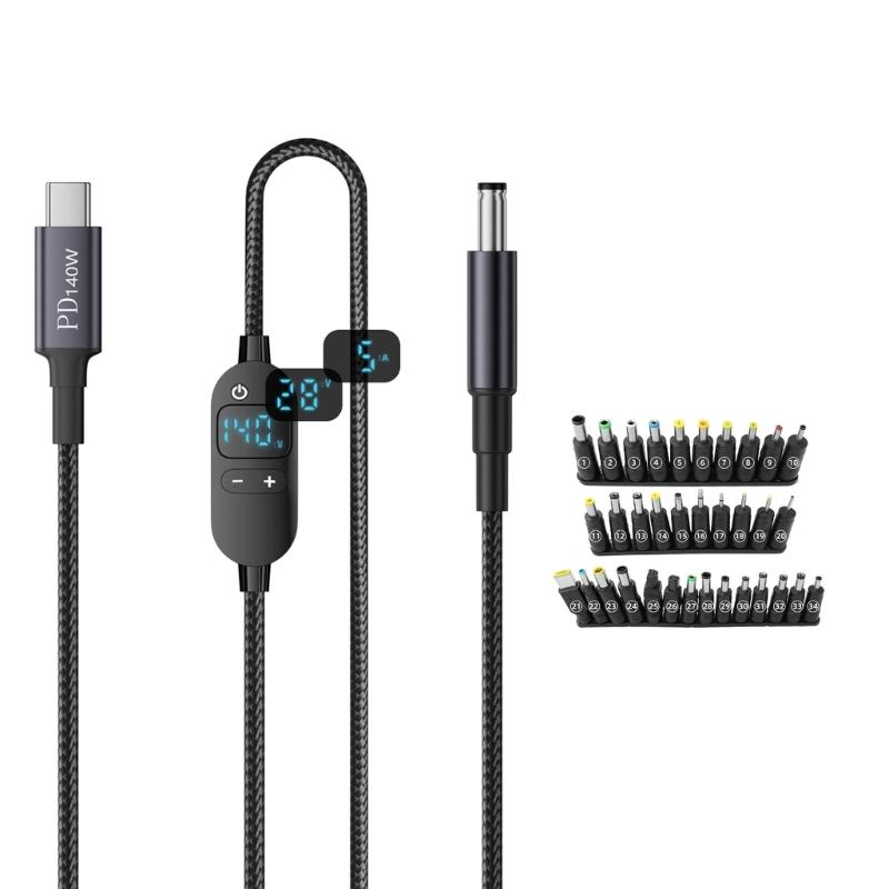 Прочный кабель для зарядки DC5.5x2.1 мм на USB C с ПВХ покрытием, поддерживающий регулируемые выходные напряжения 5В/9В/12В/15В/20В/28В
