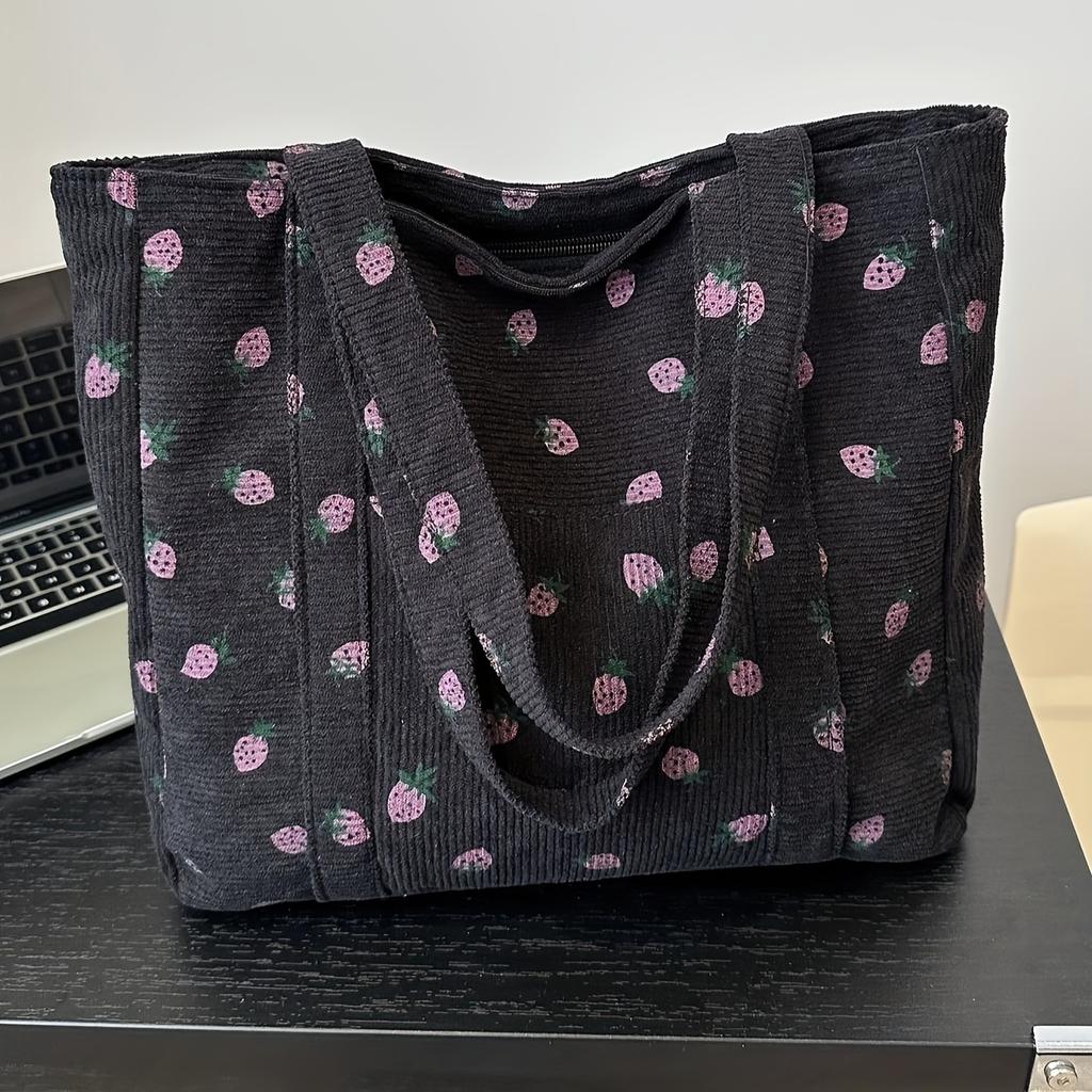 Сумка-тоут с клубничным принтом большой вместимости, женская модная сумка для покупок с фиксированной ручкой, повседневная дорожная сумка-тоут