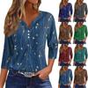 Женские топы с рукавами 3/4 и цветочным принтом, винтажные модные повседневные свободные рубашки с v-образным вырезом, рубашки больших размеров