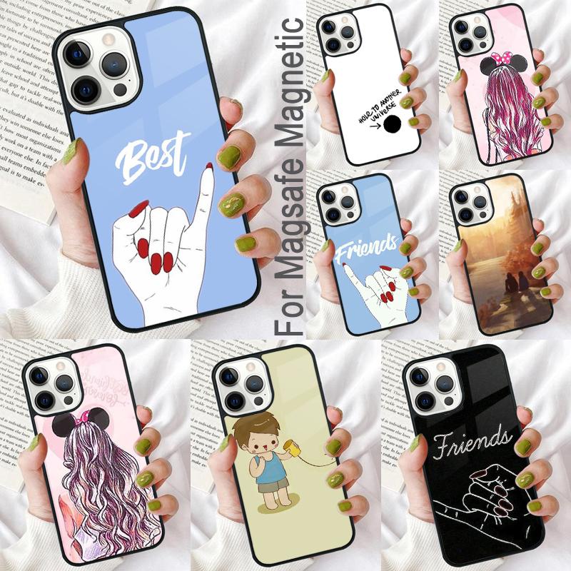 Lovers BFF Couple Best Friends Soft Phone Case for iPhone 17 Air 16e Pro max 15 Pro 13 14 Plus 11 12 MagSafe Magnetic Coque