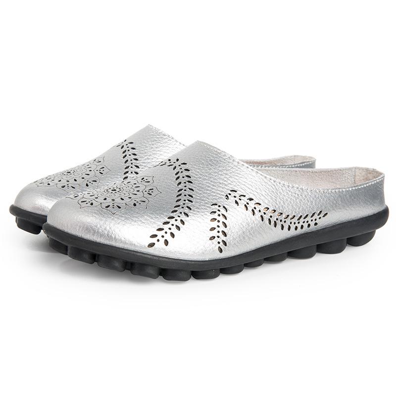 Women Slippers Spring Summer Casual Leather Low Cut Flat Peas Toe Mother