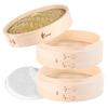 [Supervised by a Culinary Expert] Handmade Bamboo Steamer Set (2 Steamers and 1 Lid) - Natural Bamboo Wood Steamer Set for Commercial Use, Includes 10