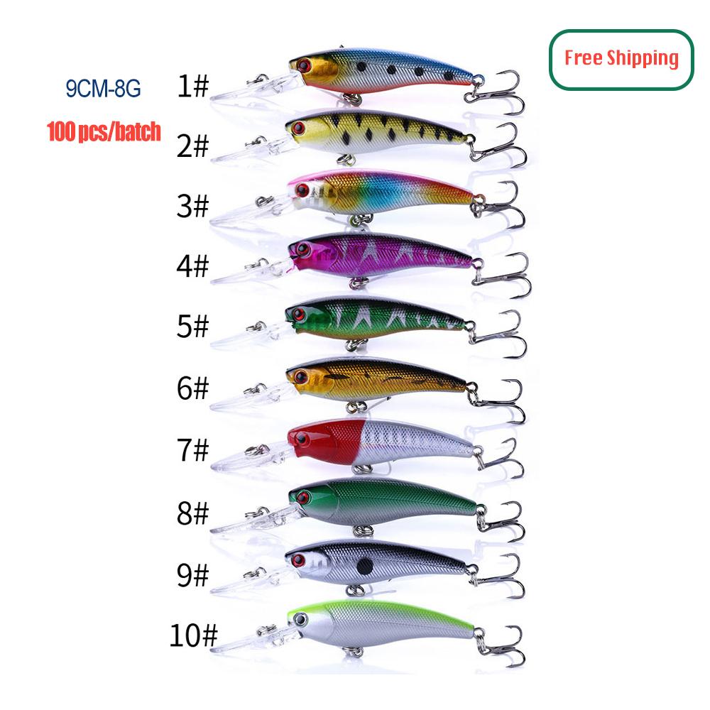 100PCS Factory Price Free Shipping Plastic & Metal River Minnow Hard Lures Fishing Bait