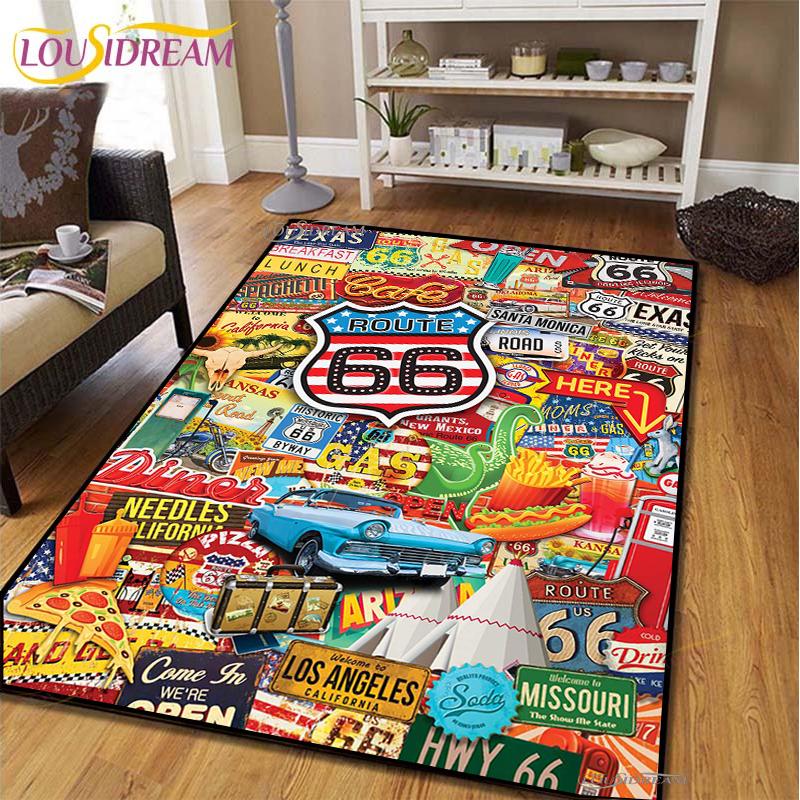 Мотоциклетный ковер Route66 для гостиной, спальни, коврики для кухни, детской, нескользящие напольные коврики, ковер для фотосессии на день рождения