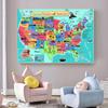 Modern Cartoon World Map America Kids Maps Canvas Painting Wall Art Posters and Prints for Living Room Home Decor Cuadros