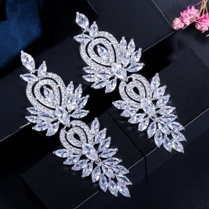 Длинные свадебные серьги с блестящим цирконием AAA CMM, ювелирные аксессуары