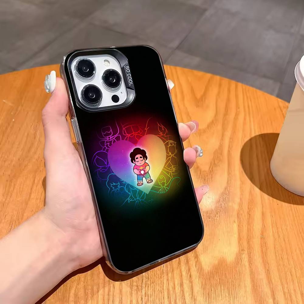 Мультяшный теплый чехол для телефона S-Steven U-Universe для iPhone17,16,15,14,13,12,11,Pro,MAX Белый матовый противоударный чехол