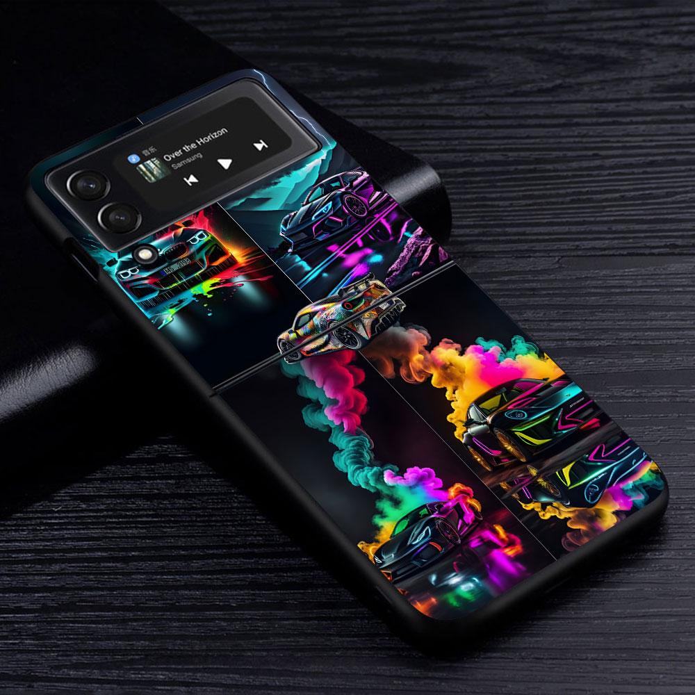 Крутой чехол-спортивный автомобиль для Samsung Galaxy Z Flip4 Flip3 5G Жесткий ПК-чехол для мобильного телефона Z Flip 4 3 Черный Coque Zflip4 Zflip3 Чехол