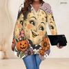 Plus Size Women V Neck Long Sleeve Loose Blouse With Irregular Split Hem For Daily Fashion