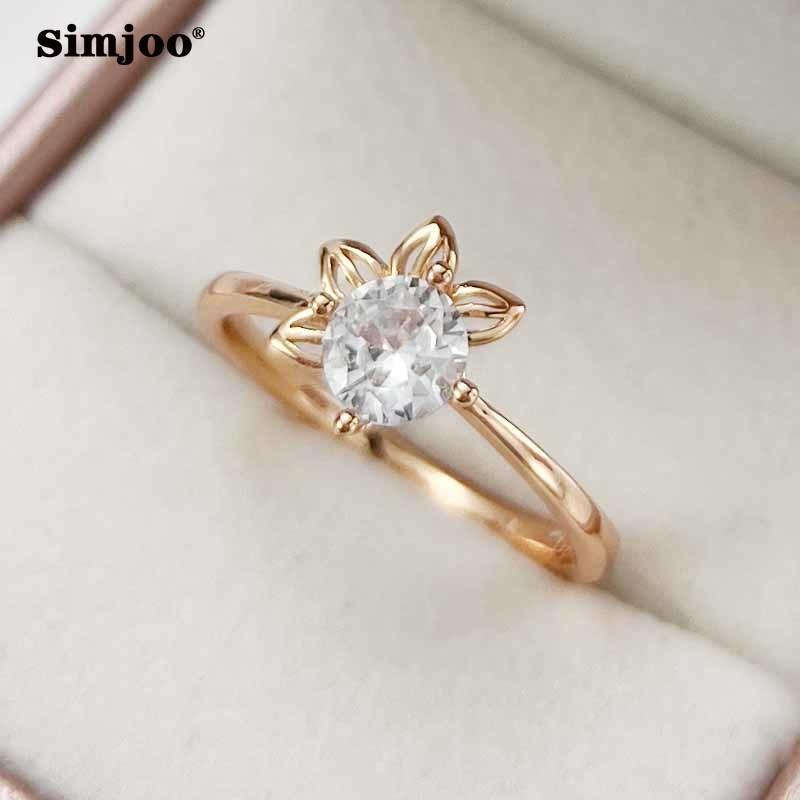SIMJOO Новое модное простое кольцо с лепестками цвета розового золота для женщин