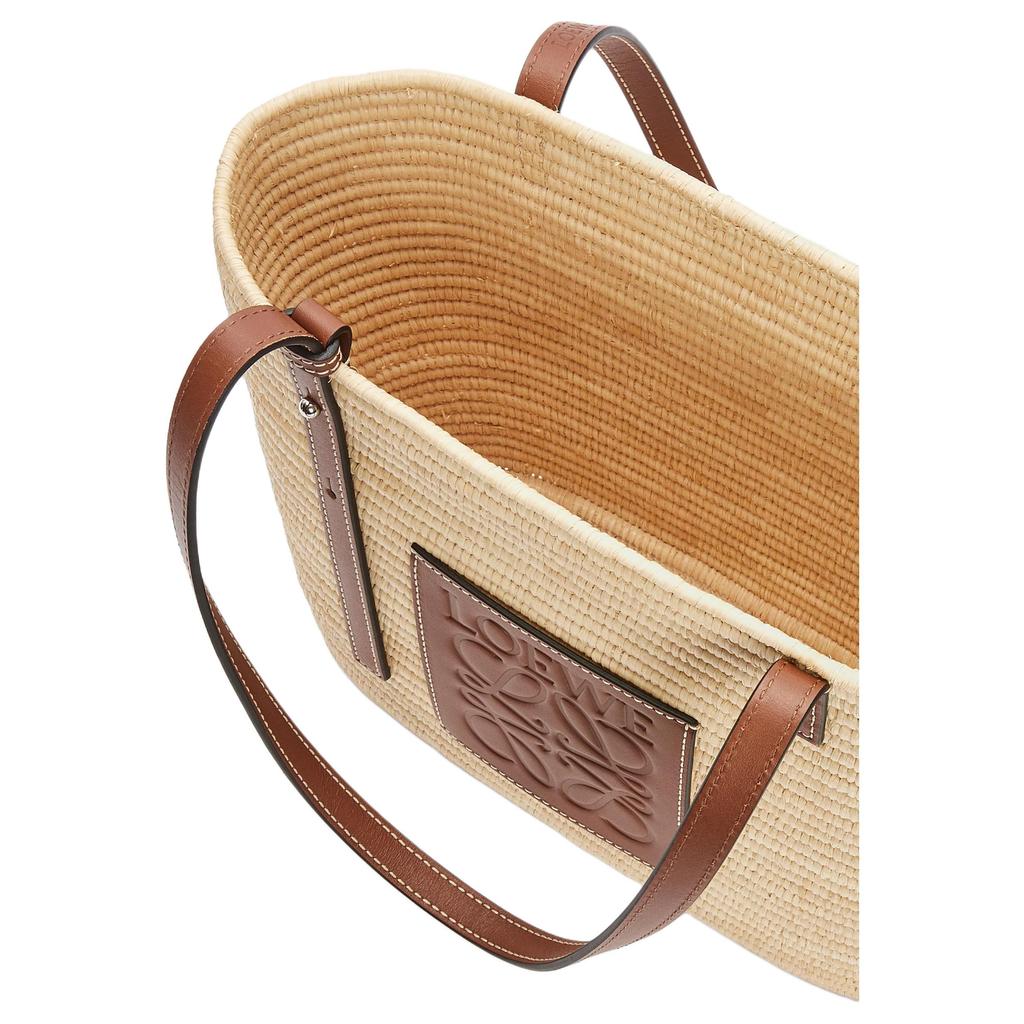 Loewe Basket Woven Square Raffia And Calfskin Leather Tote Bag Women Tote Bags Natural Walnut A223099X02-9943