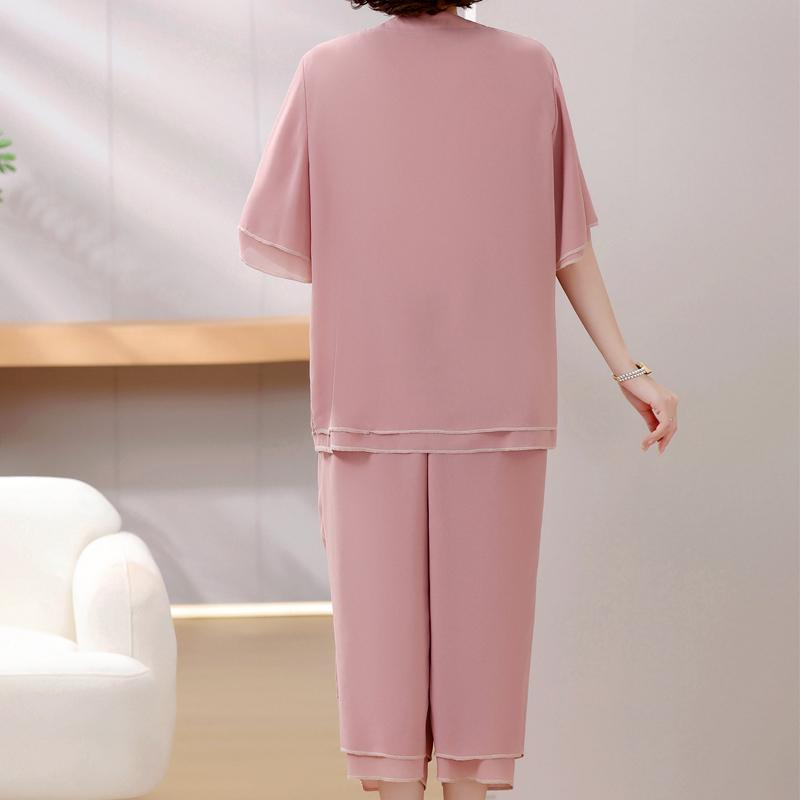 4XL-8XL Большие размеры Шифон Комплекты из двух предметов Женские летние элегантные летние комплекты одежды для женщин Брюки Комплекты повседневные блузки больших размеров