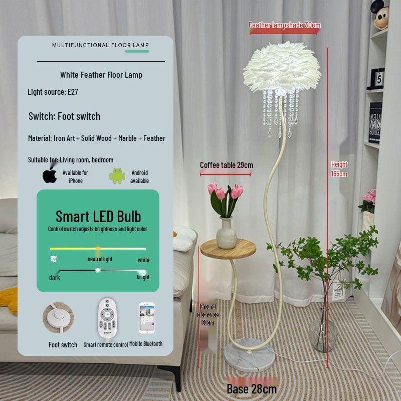 Элегантный хрустальный напольный светильник «Перо» с местом для хранения в виде приставного столика - Идеально для гостиной или спальни