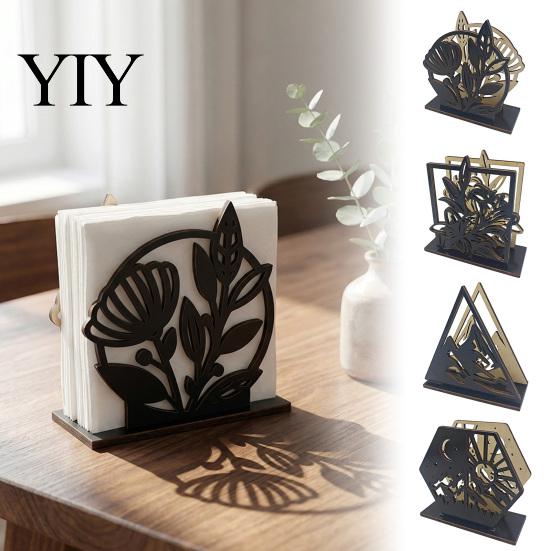 Geometric Hollow Napkin Storage Wooden Holder, Black Silhouette Pattern, Decorative Vertical Modern Farmhouse Table Holder Stand, Boho Style