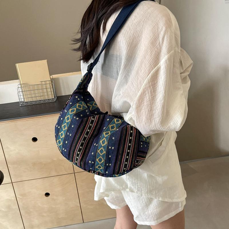 Сумка через плечо в племенном стиле, складная, кроссбоди, на молнии, в полоску, сумка-хобо кроссбоди для женщин, повседневная сумочка CLE