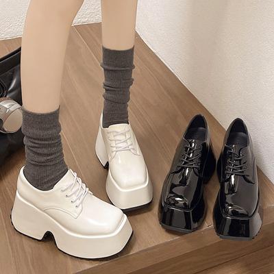 2024 Новые туфли Мэри Джейн на толстой подошве в британском стиле со шнуровкой, маленькие кожаные туфли на толстой подошве с высоким каблуком, женские туфли-лодочки Zapatos