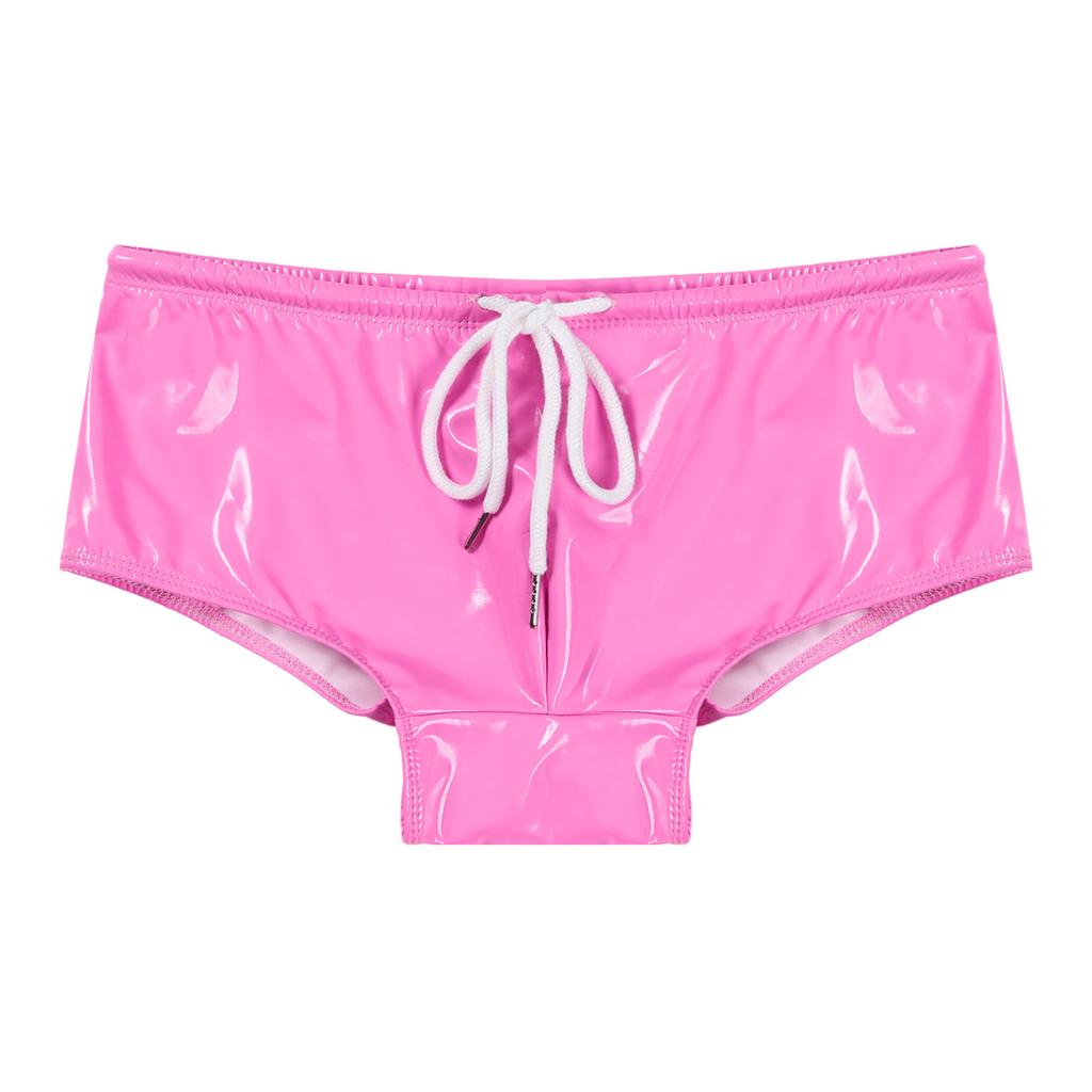 Мужские плавки из лакированной кожи с мокрым эффектом, шорты-боксеры с низкой посадкой и шнурком, купальники