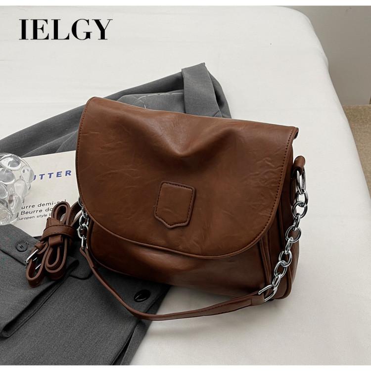 Ielgy Retro Messenger Bag High-End Feel Large-Capacity Trendy Simple All-Ma