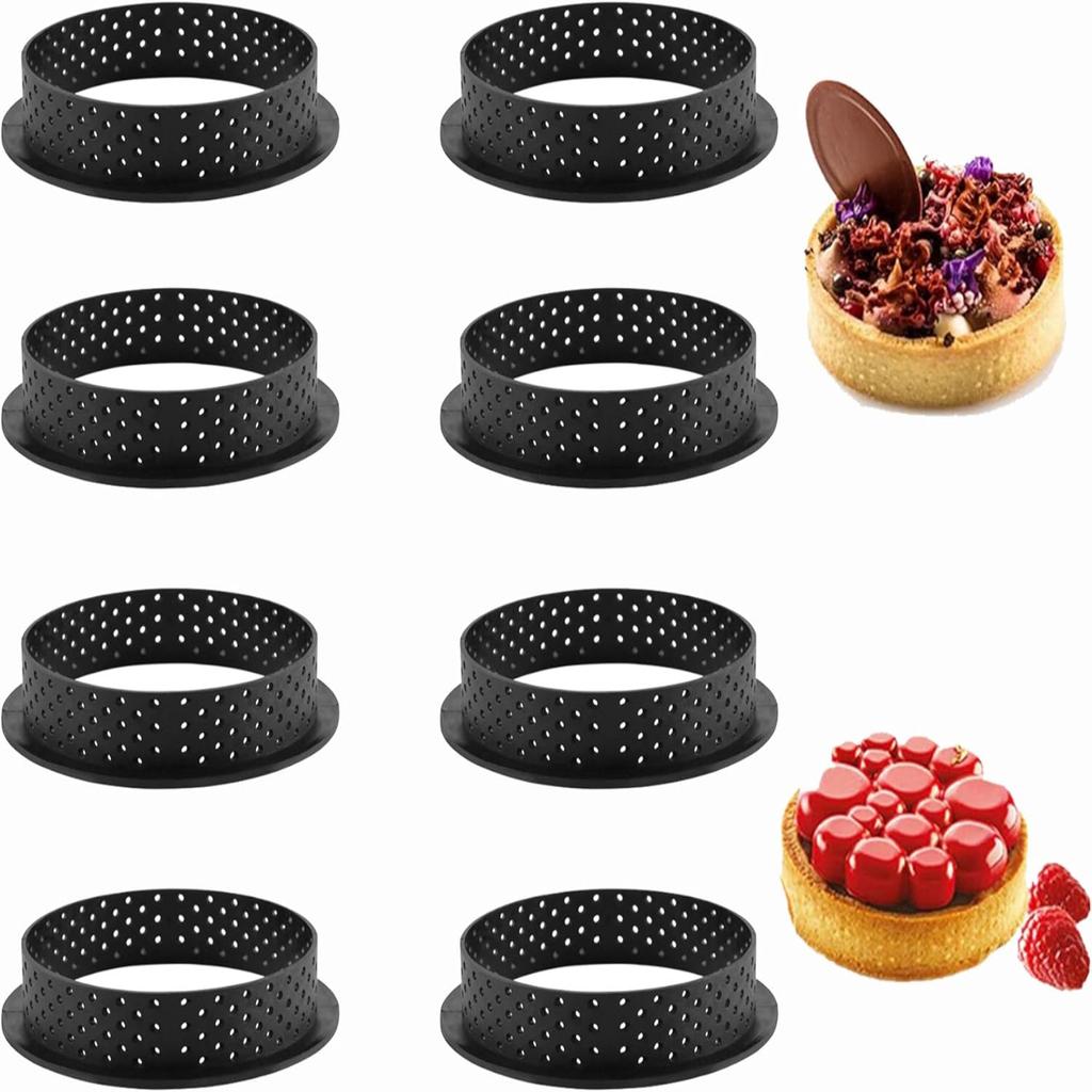 8 Piece Mini Tart Ring Molds Set for Baking Cakes Muffins Mousse Circle Cutting