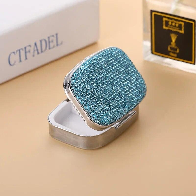 Bling Алмазная металлическая аптечка, 2 сетки, коробка для таблеток, портативный контейнер для таблеток, органайзер для таблеток, мини-коробка для хранения
