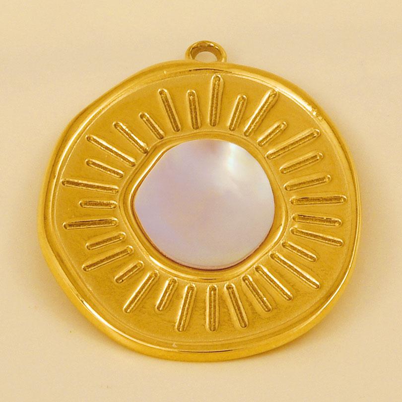 2pcs White Shell Charm Stainless Steel Pendants For Jewelry Making Supplies Mirror Sun Heart DIY Charms In Bulk Real Gold Plated