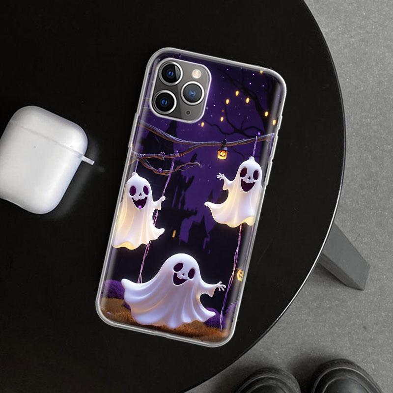 Милый Чехол-Чехол с Призраком на Хэллоуин для iPhone 11 12 13 Mini 14 15 Plus 16 Pro Max 17 Air 7 8 + SE Арт Индивидуальный Fundas 11 12