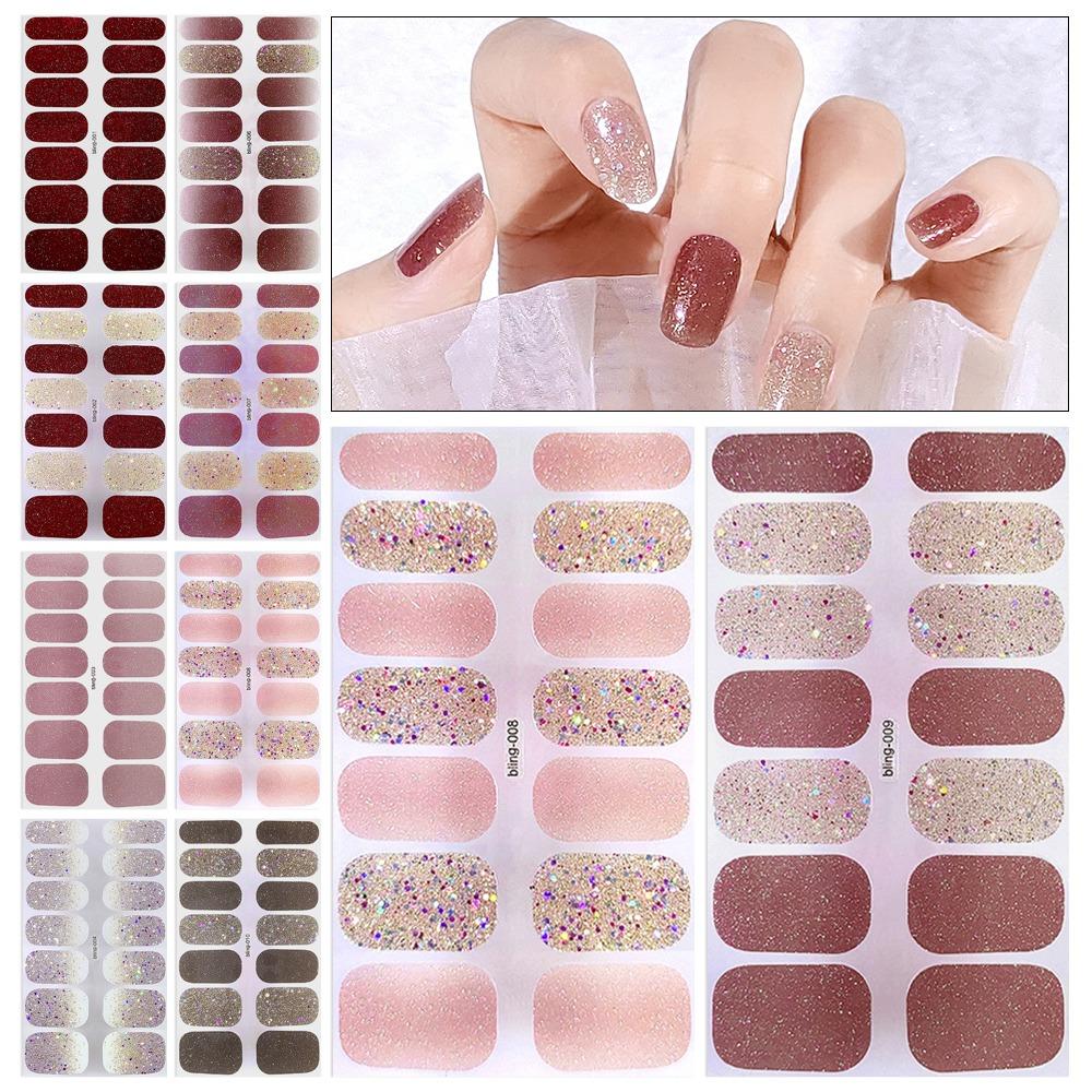 Waterproof Nail Art Sticker Glittering Gel Full Nail Wraps Fashion Gel Nail Stickers Set Nail