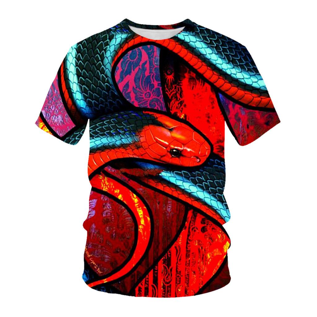 Summer Animal Snake Head Round Neck T-shirt 3D Digital Print Top Loose Casual Men's Short Sleeve Tee Shirts