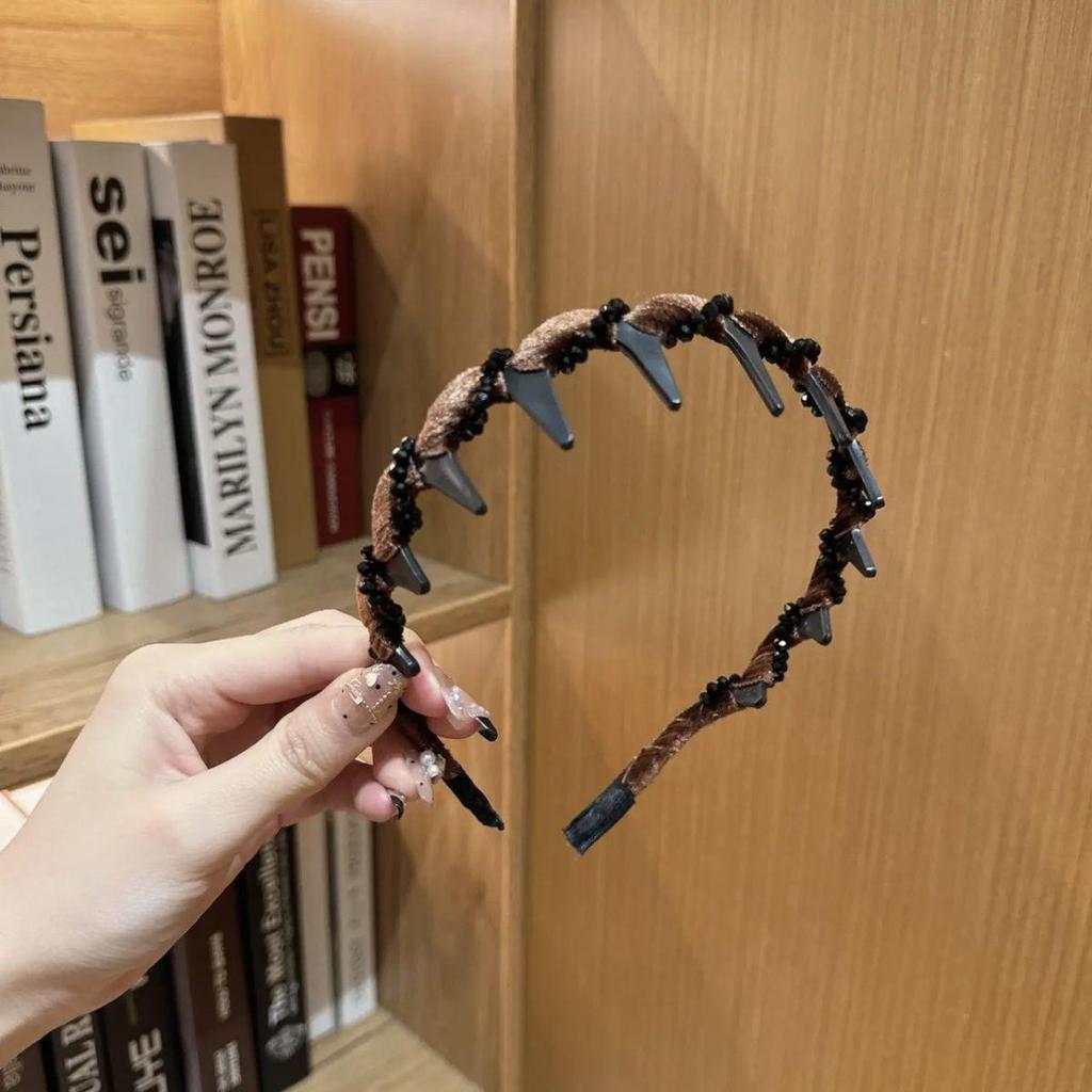 Retro Leopard Print Plush Headband - Non-Slip, Korean Style for Women, Perfect for Autumn and Winter Face Washing