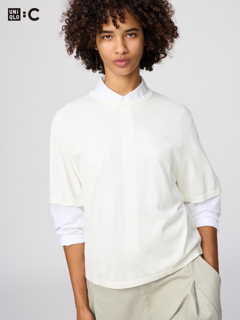 Uniqlo Японская Коробчатая Вязаная Футболка Моющаяся