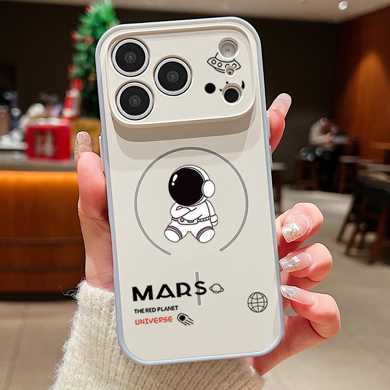 Милый мультяшный чехол-астронавт для iPhone 17 Pro Max Funda iPhone 16 15 14 13 Pro Max Магнитный для Magsafe Гибридный Тонкий Матовый Чехол