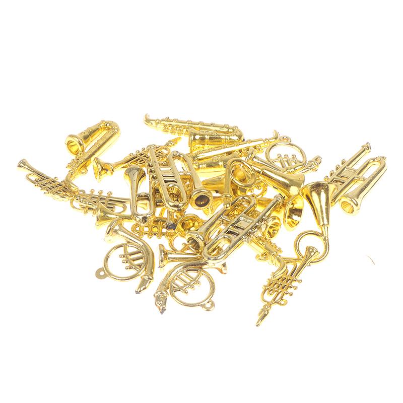 24Pcs/Set Mini Golden Trumpet Saxophone Wind instruments Doll Musical Instrument for Dolls Music House Bar Doll Accessories