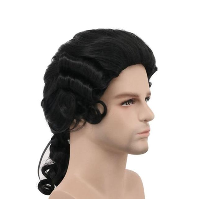 Grey White Black Lawyer Judge Baroque Curly Male Costume Wigs Deluxe Historical Long Synthetic Cosplay Wig for Halloween